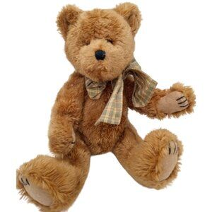 Brown Teddy Bear Boyds Plush Sitting Stuffed Animal Green Blue Ribbon 8" Vintage